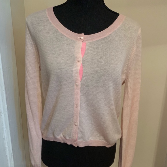 Gap Pink and White Striped Cashmere Cardigan M - Picture 2 of 4